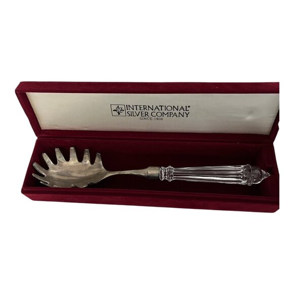 80s-90s International Silver Company Silver-Plated Pasta Server w Crystal Handle - Picture 1 of 6